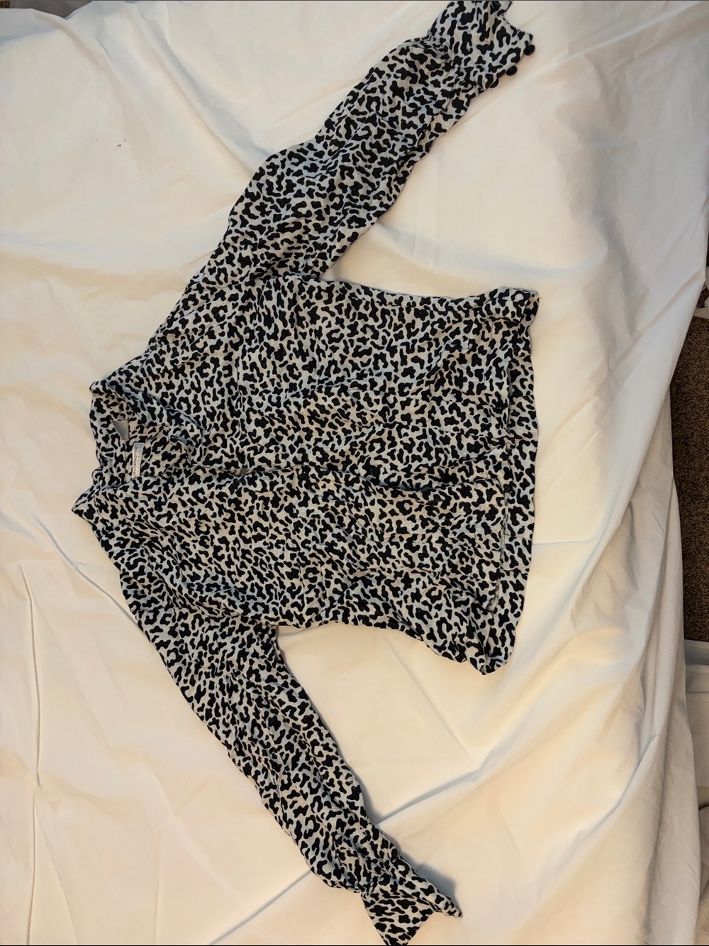 Women’s Black and White Leopard Print Button-Down Shirt